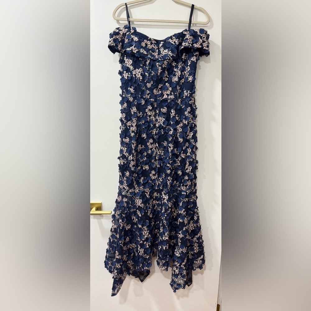 Xscape Raised flower off the shoulder midi dress- size 12 - Picture 5 of 8